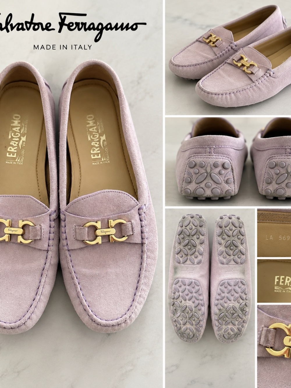 Salvatore Ferragamo Lilac Suede Gancini Bit Driving Loafers